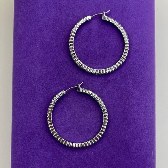 Elegant Silver CZ Hoop Earrings - Picture 2 of 7